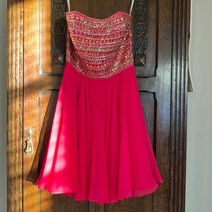 Sherry Hill Homecoming Strapless Pink Skater Embellished Beaded Prom Dress XS 2
